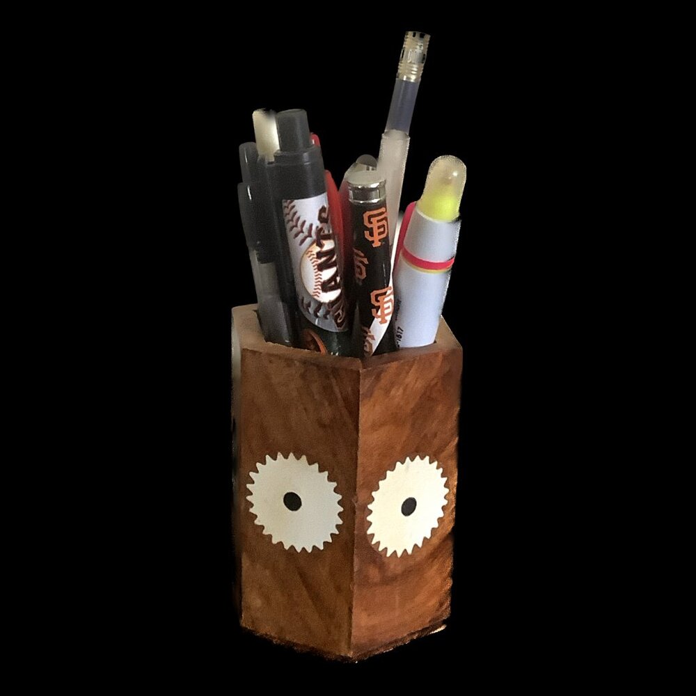 EUC Wood Abstract Floral Pencil Cup